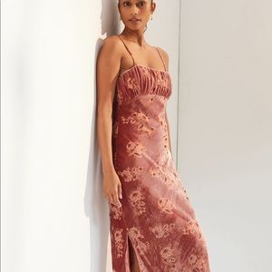 Anthropologie Velvet Slip Maxi Dress - red/pink